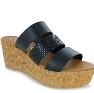 Italian Shoemakers Noile Black Platform Cork Wedge Sandals - Size 10